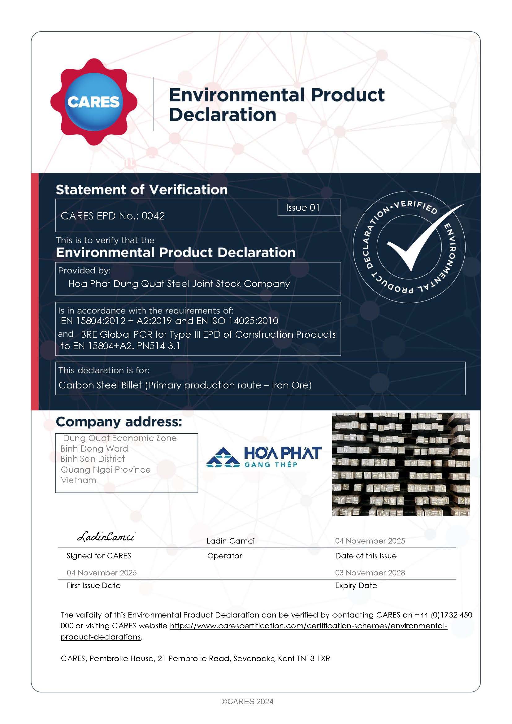 Hoa Phat Dung Quat Steel JSC EPD